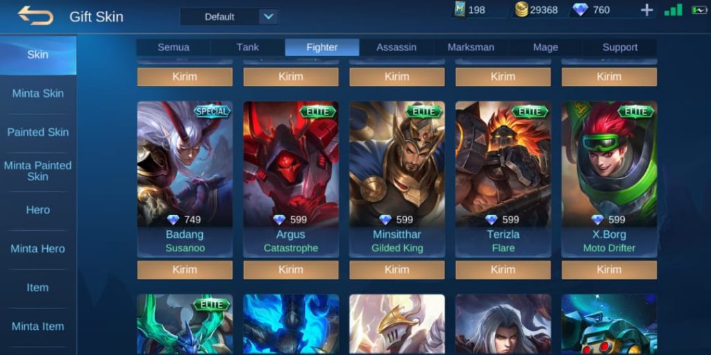 Mobile Legends Kirim Skin
