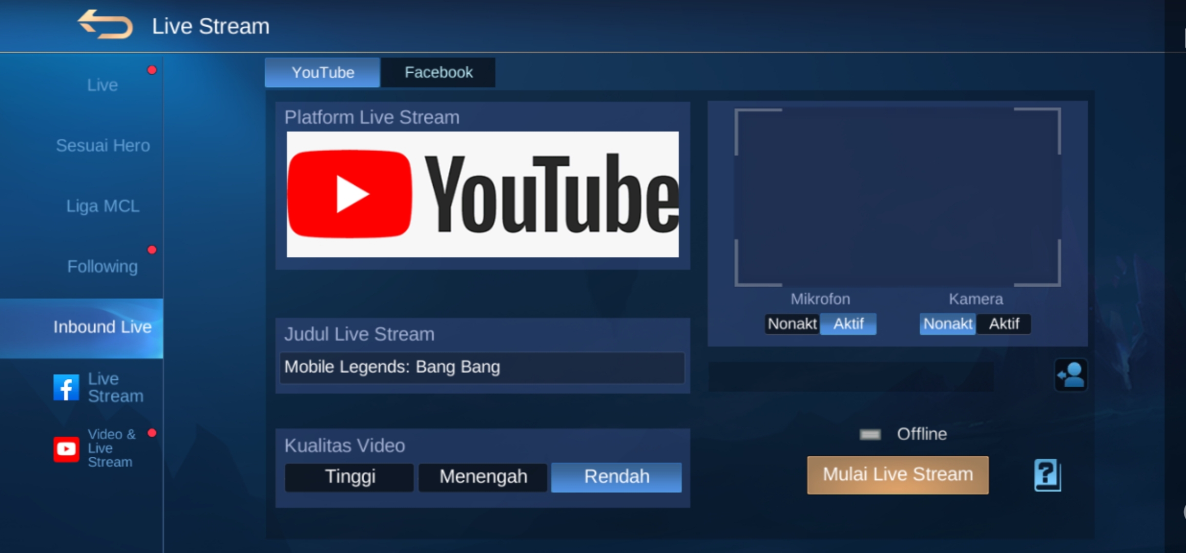 Cara Live Streaming Mobile Legends