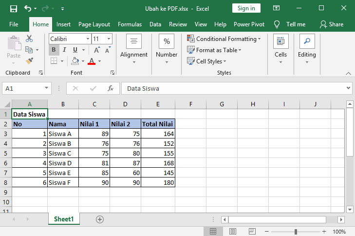 cara mengubah excel ke pdf