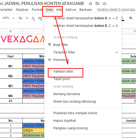 Cara Membuat Dropdown List di spreadsheet