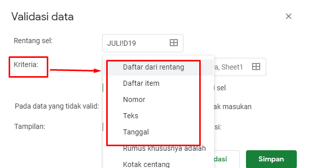 Cara Membuat Dropdown List di spreadsheet