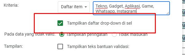 Cara Membuat Dropdown List di spreadsheet