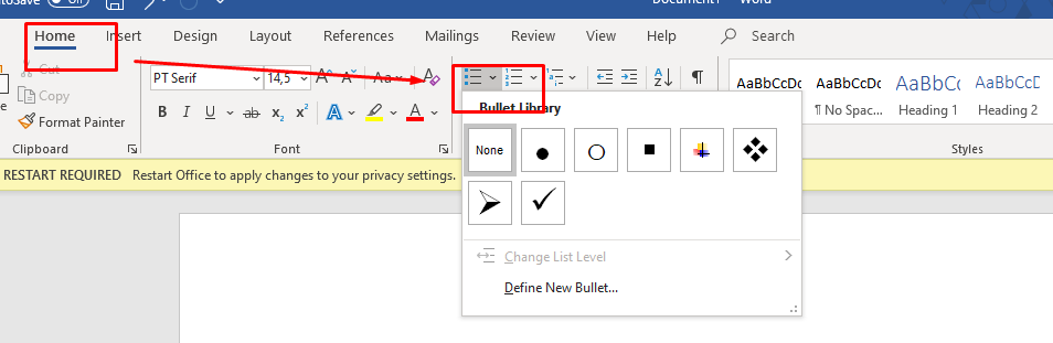 Cara Menggunakan Bullet dan Numbering