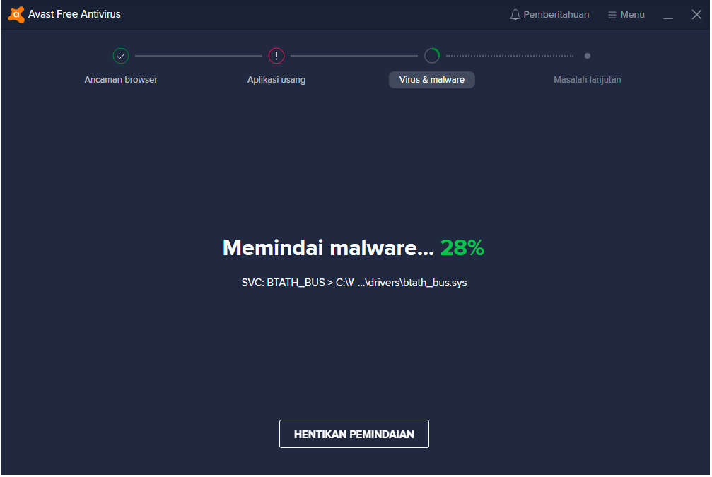 cara scan virus dengan avast
