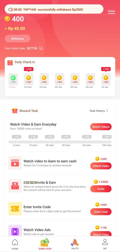 Check-in Harian dan Nonton Iklan