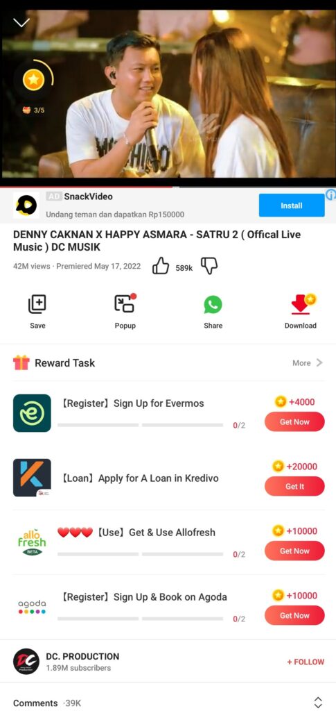 Nonton Video di Vidmate Cash