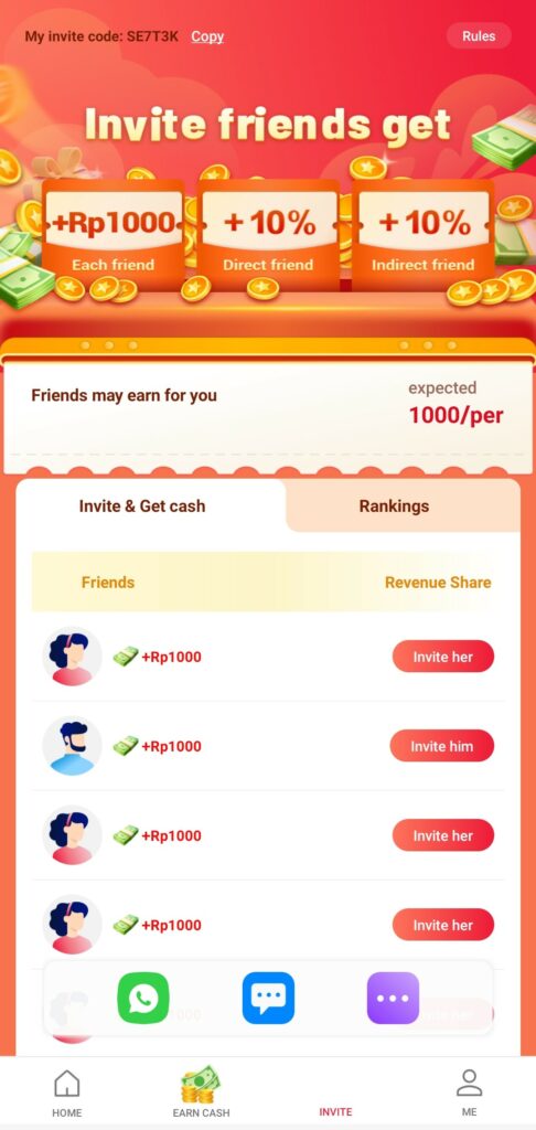 Undang Teman di Aplikasi Penghasil Uang Vidmate Cash